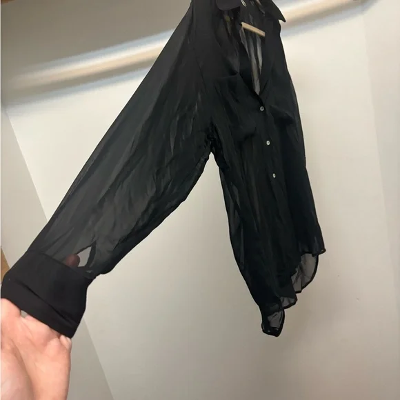 Sheer Black Button-Up Blouse - Picture 3 of 5